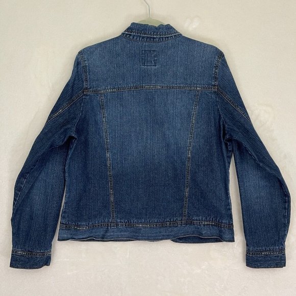 OLD NAVY Women Size XL 100% Cotton Dark Wash Blue Trucker Jacket Button Down - Picture 3 of 8